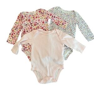 Carter's Infant Girl's Long-sleeved Onesies 3-Pack Flower & Stripes - 6-9 mos